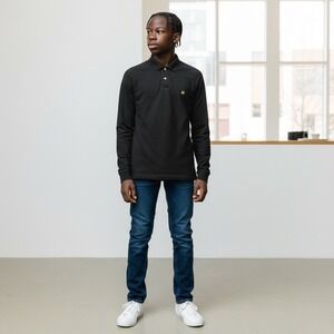 Brooks Brothers 346 Mens Black Long Sleeve Polo Shirt Fleece Golden‎ Logo Size